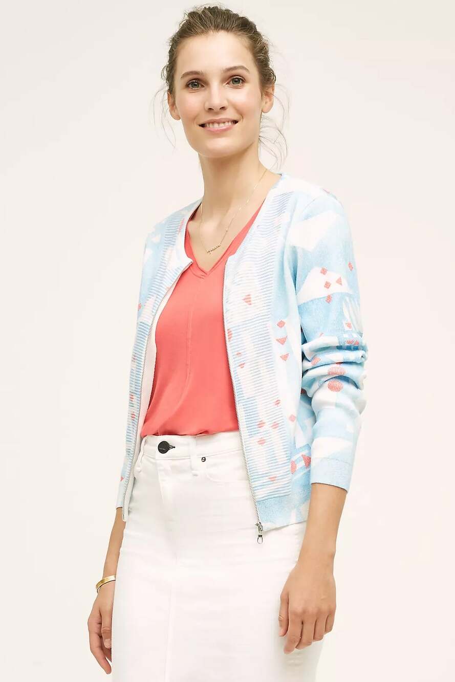 New Anthropologie MOTH Array Zip-Front Cardigan $128 SMALL PETITE SP Blue